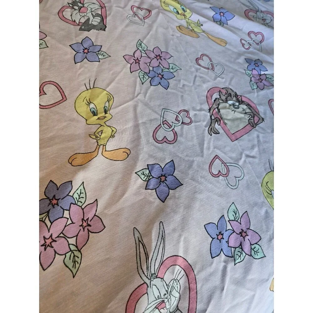 Vintage 90s 1996 Looney Tunes Pink Hearts Valentines Twin Sheet Set Tweety Tasma